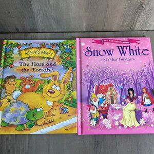 Aesops Fables Hare & Tortoise + Snow White Storybook Set of 2 Illustrated HC